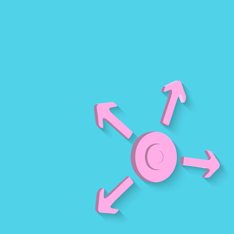 Pink circle button with four arrow on bright blue background in pastel colors vector