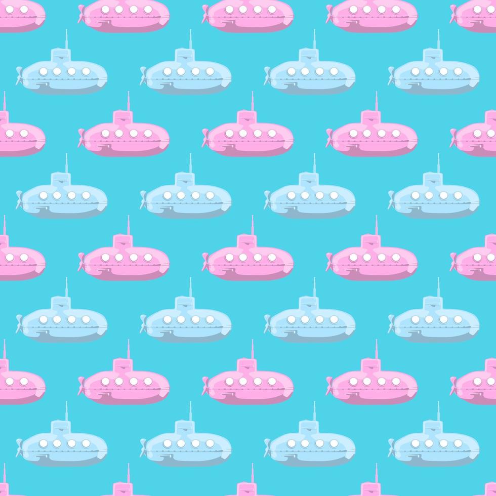 Cartoon-styled submarine seamless pattern. vector