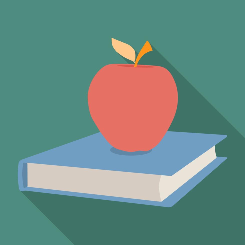 Red apple on a book icon. Vector illustration