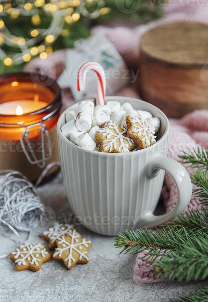 Christmas hot chocolate with marshmallow photo