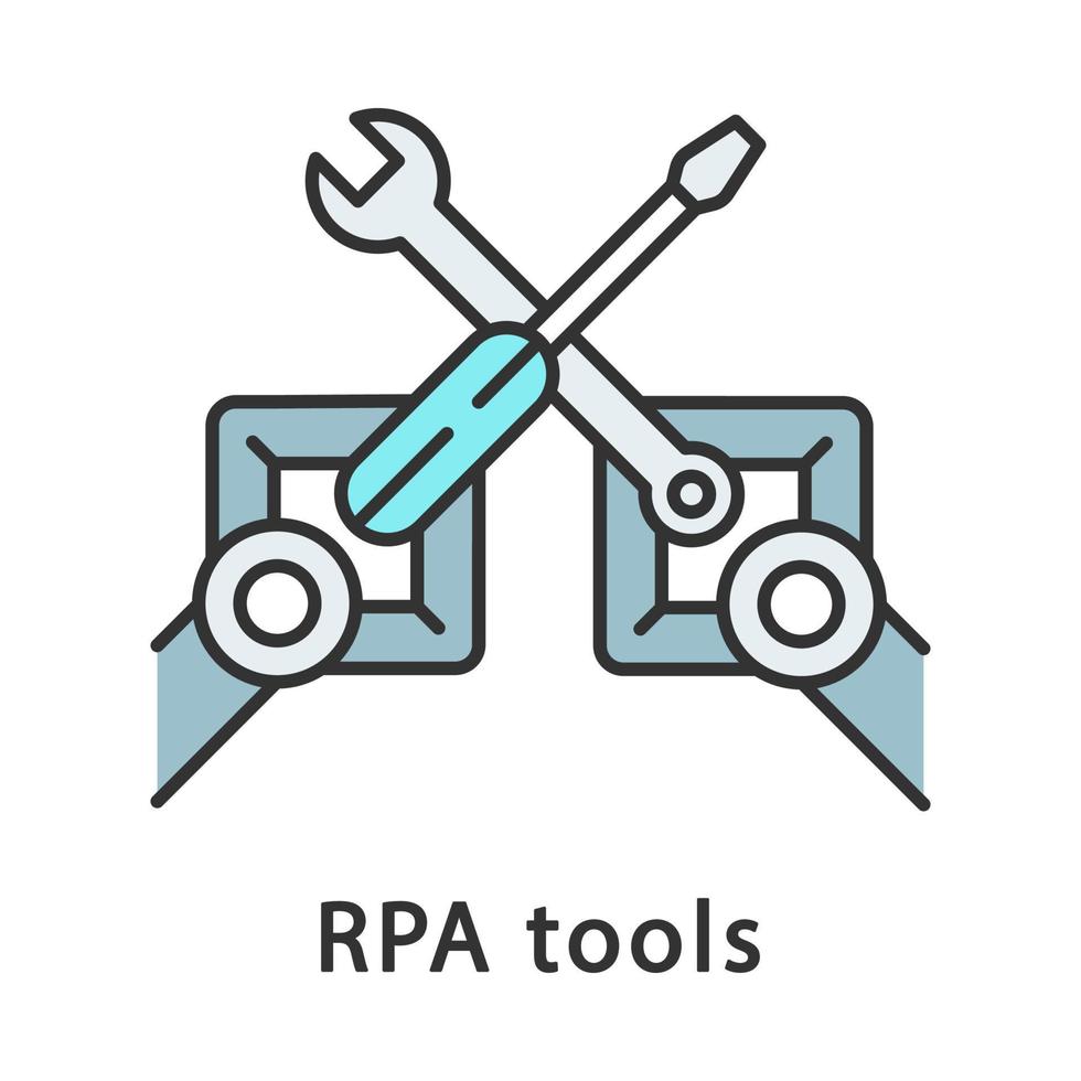 RPA tools color icon. Robotic process automation. Robot mechanic. Automate workflows. Artificial intelligence worker. Isolated vector illustration