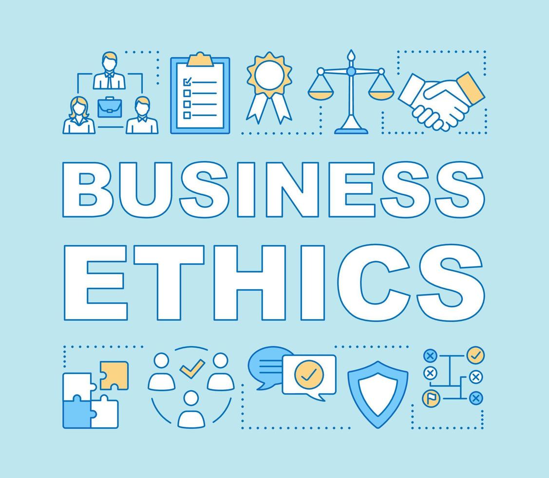 Business ethics word concepts banner. Corporate policy. Ethical management, partnership. Presentation, website. Isolated lettering typography idea with linear icons. Vector outline illustration