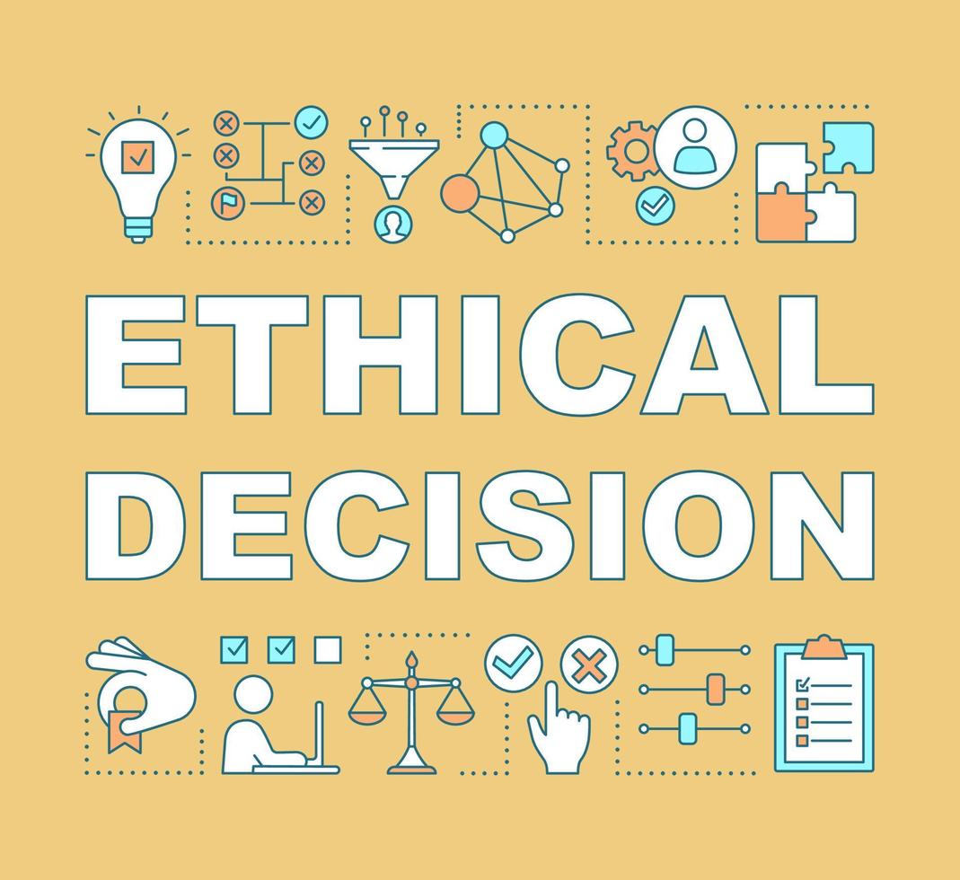 Ethical decision word concepts banner. Moral choice, solution. Ethical dilemma, issue solving. Presentation, website. Isolated lettering typography idea with linear icons. Vector outline illustration