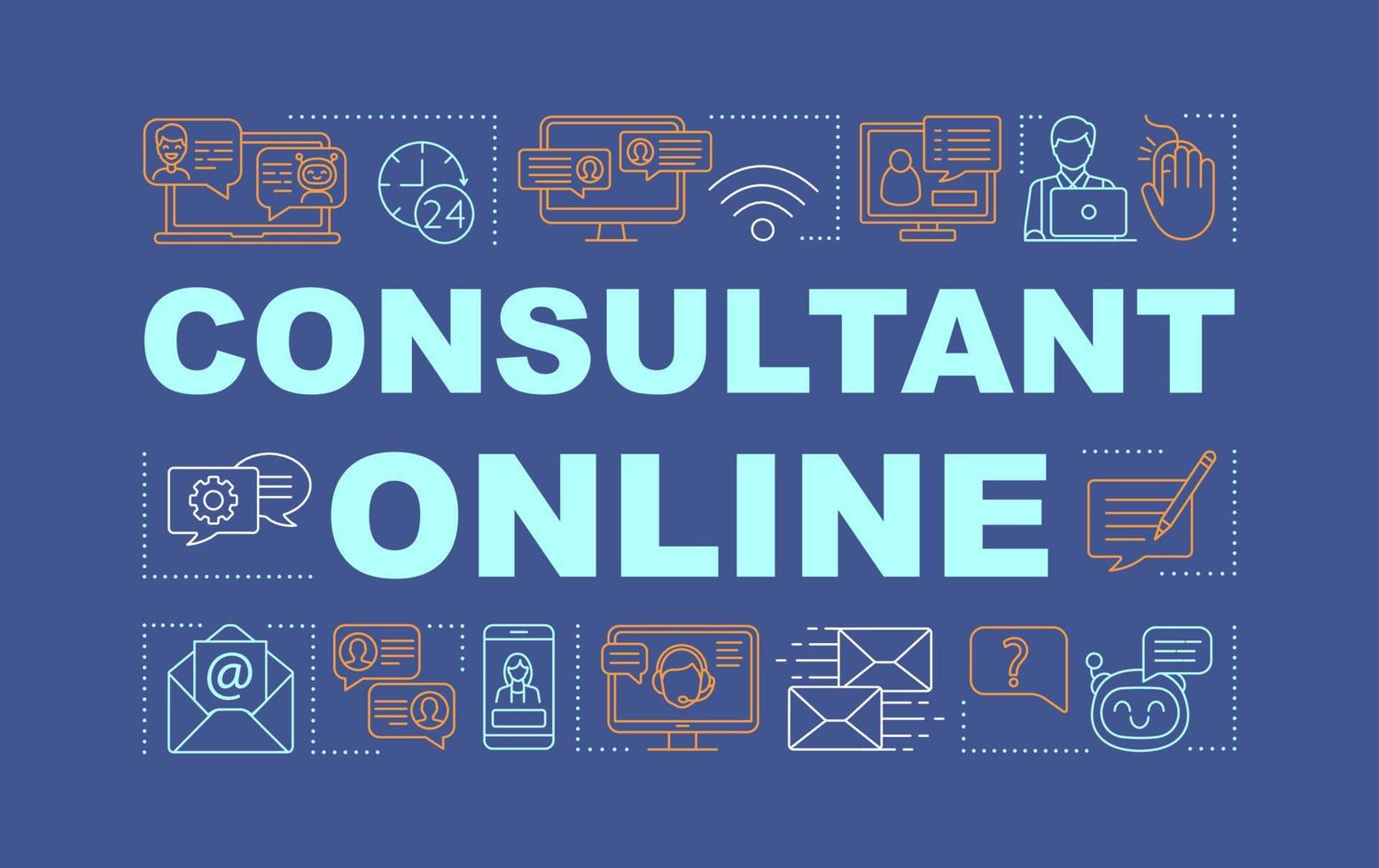 Consultant online word concepts banner. Chat, operator, chatbot. Web customer service. Presentation, website. Isolated lettering typography idea with linear icons. Vector outline illustration