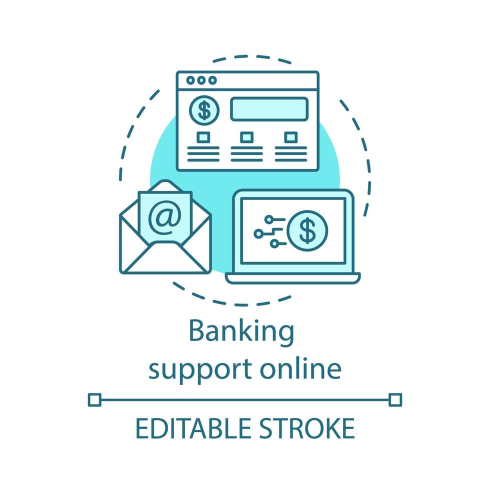 Banking support online concept icon. Online bank account management. Remote financial service. Bank client system idea thin line illustration. Vector isolated outline drawing. Editable stroke