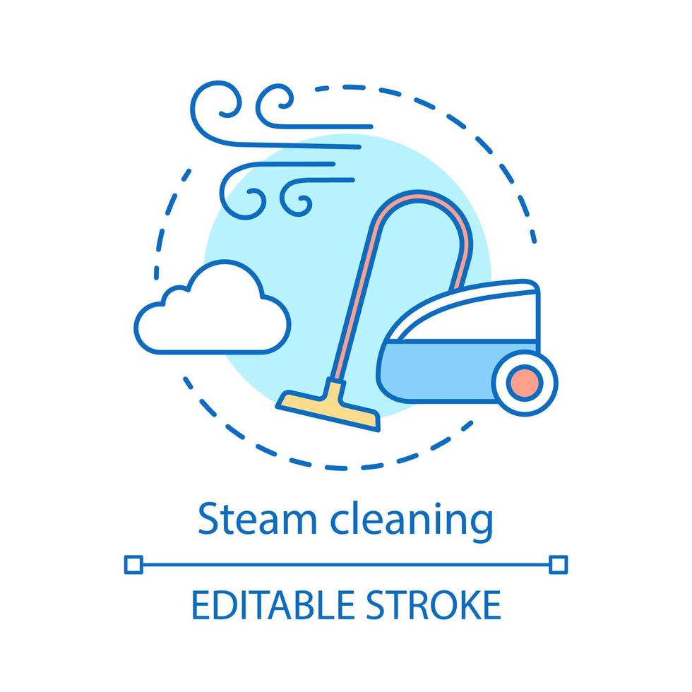 Steam cleaning concept icon. Cleaning method idea thin line illustration. Cleanup flooring and household dirt removal. Industrial removing grease from engines. Vector isolated drawing. Editable stroke