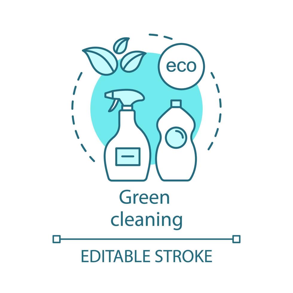 Green cleaning concept icon. Cleaning services idea thin line illustration. Cleanup method. Environmentally friendly ingredient. House, office cleanup. Vector isolated outline drawing. Editable stroke