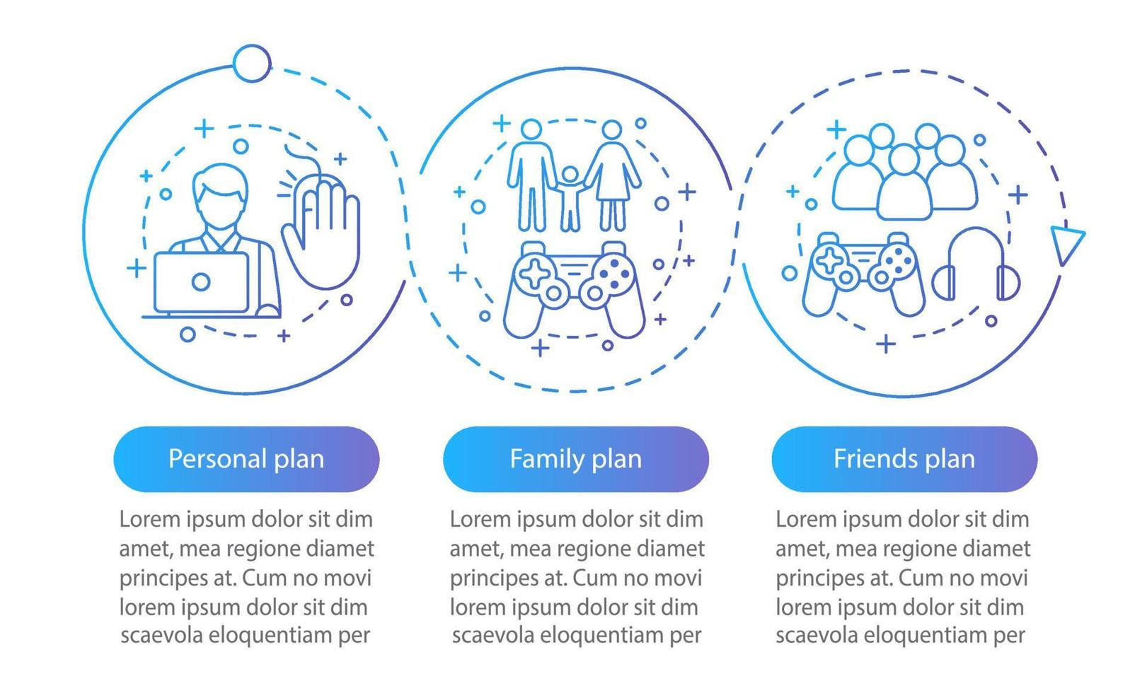 Video, computer game subscription vector infographic template. Pay to play tariff plans. Entertainment. Data visualization with three steps, options. Process timeline chart. Workflow layout with icons