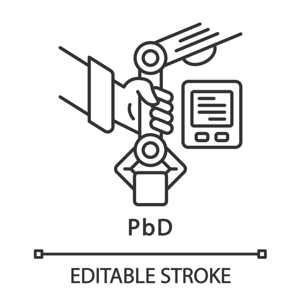 PbD linear icon. Programming by demonstration. Programming by example. RPA. Artificial intelligence worker. Thin line illustration. Contour symbol. Vector isolated outline drawing. Editable stroke