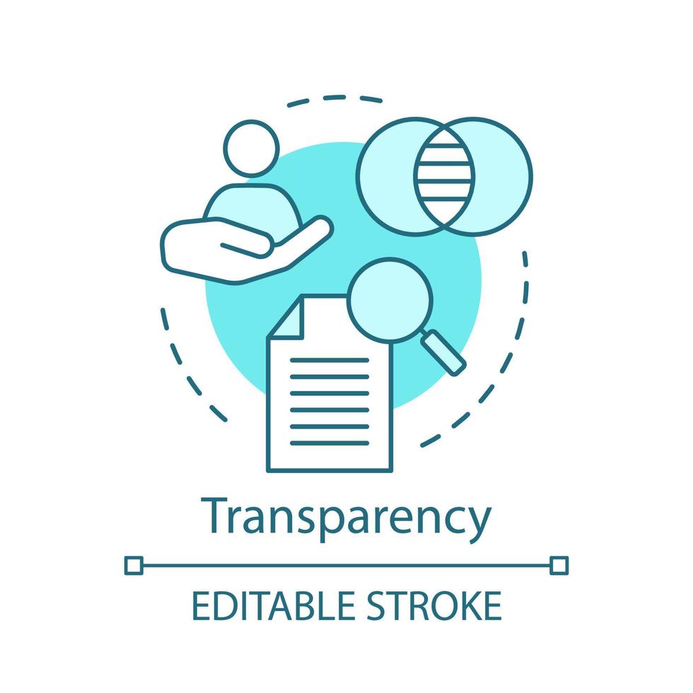 Transparency concept icon. Corporate policy idea thin line illustration. Honesty, sincerity, openness. Reliability. Trustworthiness. Business ethics. Vector isolated outline drawing. Editable stroke