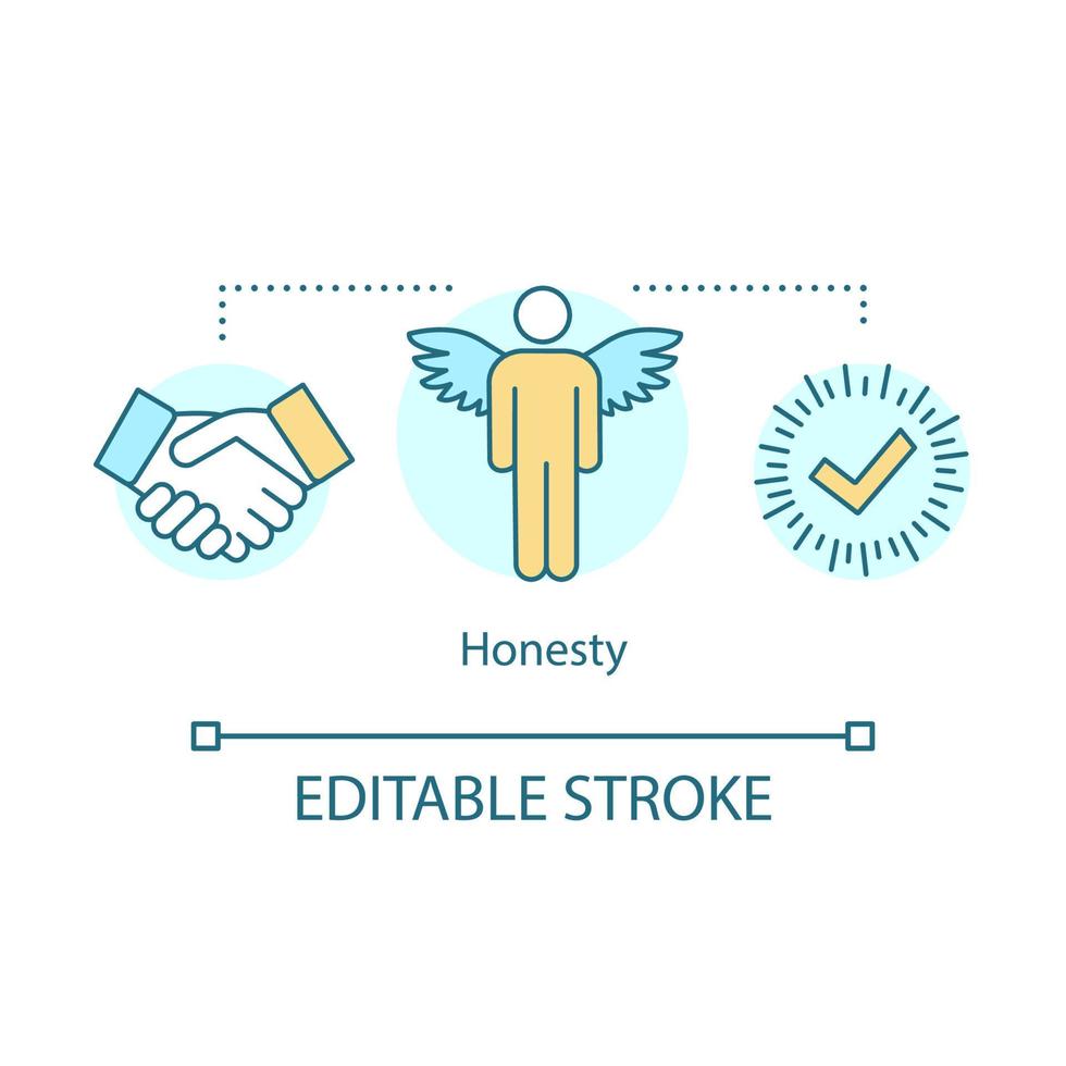 Honesty concept icon. Business ethics idea thin line illustration. Morality, integrity, trustworthiness. Sincerity. Reliability. Fair partnership. Vector isolated outline drawing. Editable stroke