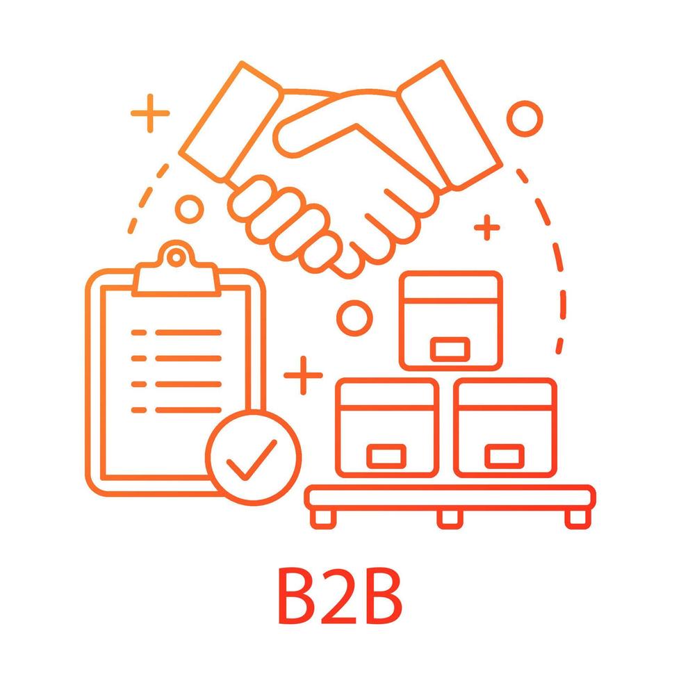 B2B concept icon. Commercial relationship idea thin line illustration. Customer relationship management. Commerce with sale for business. CRM system. Vector isolated outline drawing