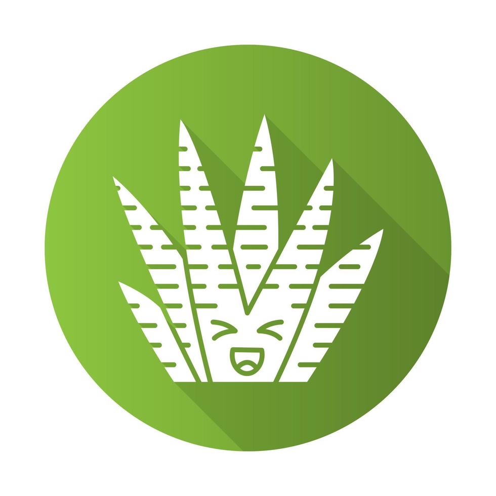Zebra cactus flat design long shadow glyph icon. Cacti with laughing face. Happy wild Haworthia. Small succulent plant with squinting eyes. Succulent houseplant. Vector silhouette illustration