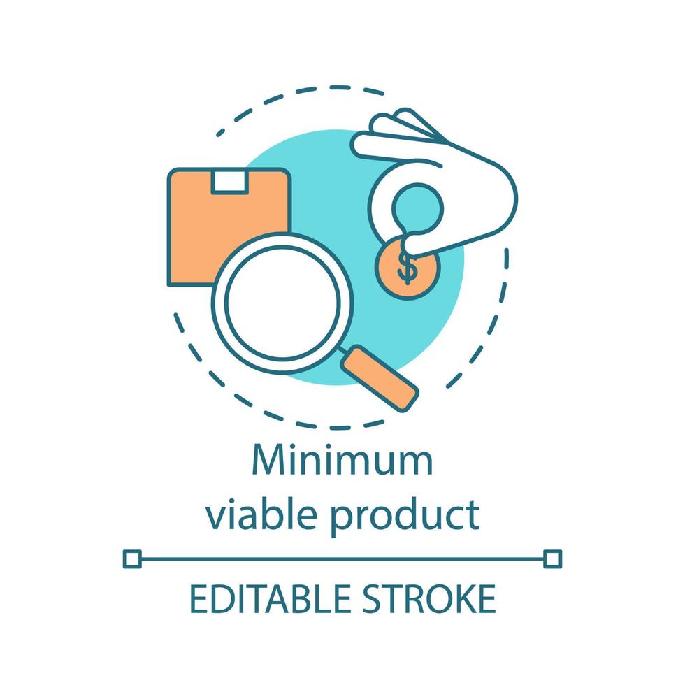 Minimum viable product concept icon. MVP. Giving donation. Charity. Receiving grant. Investment search idea thin line illustration. Vector isolated outline drawing. Editable stroke