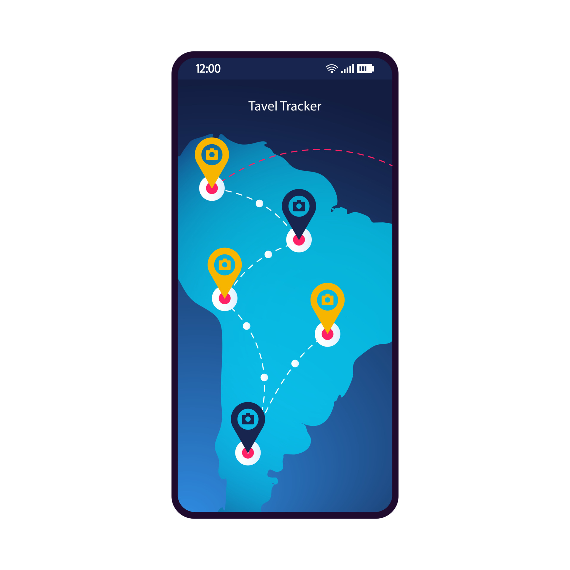 GPS tracker smartphone interface vector template. Travel route tracking mobile page design