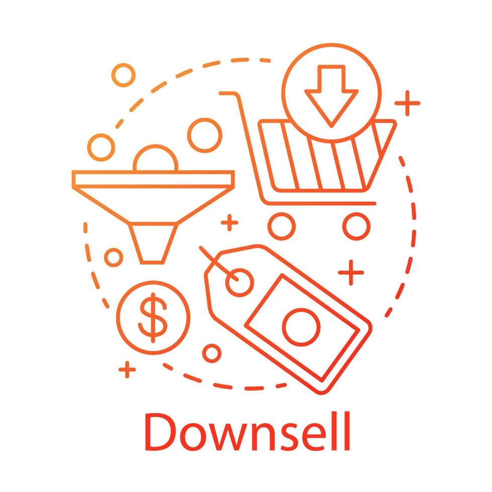 Downsell concept icon. Sale method idea thin line illustration. Automated sales funnel. Customer relationship management. Lower decision threshold. Vector isolated outline drawing