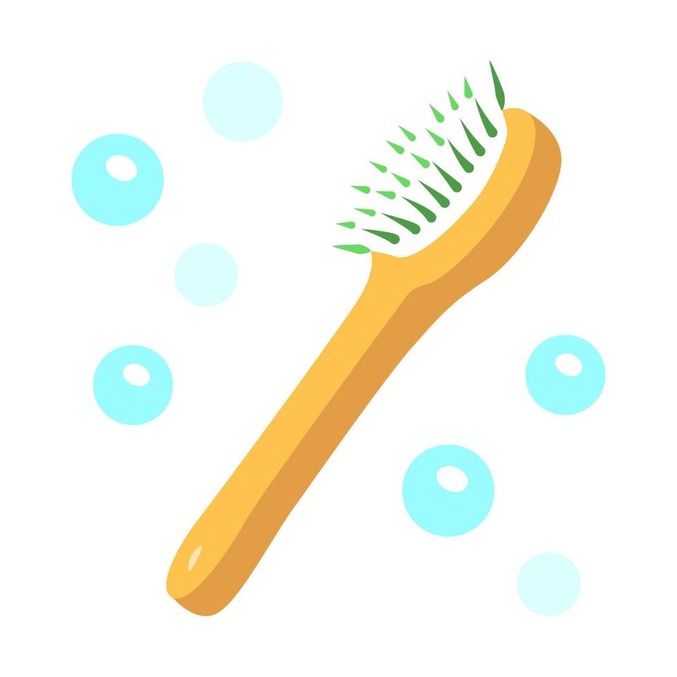 Natural bath brush flat design long shadow color icon. Zero waste swap. Eco friendly, recycle, reusable material. Organic wooden body brush. Skin wash, dry massage tool. Vector silhouette illustration