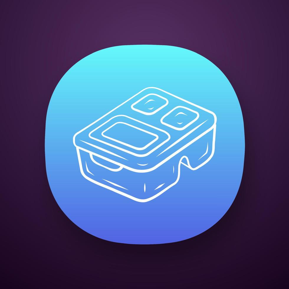 Reusable lunch box app icon. Eco friendly, recycle, disposal material. Food storage container. Plastic food packaging. UI UX user interface. Web or mobile application. Vector isolated illustration