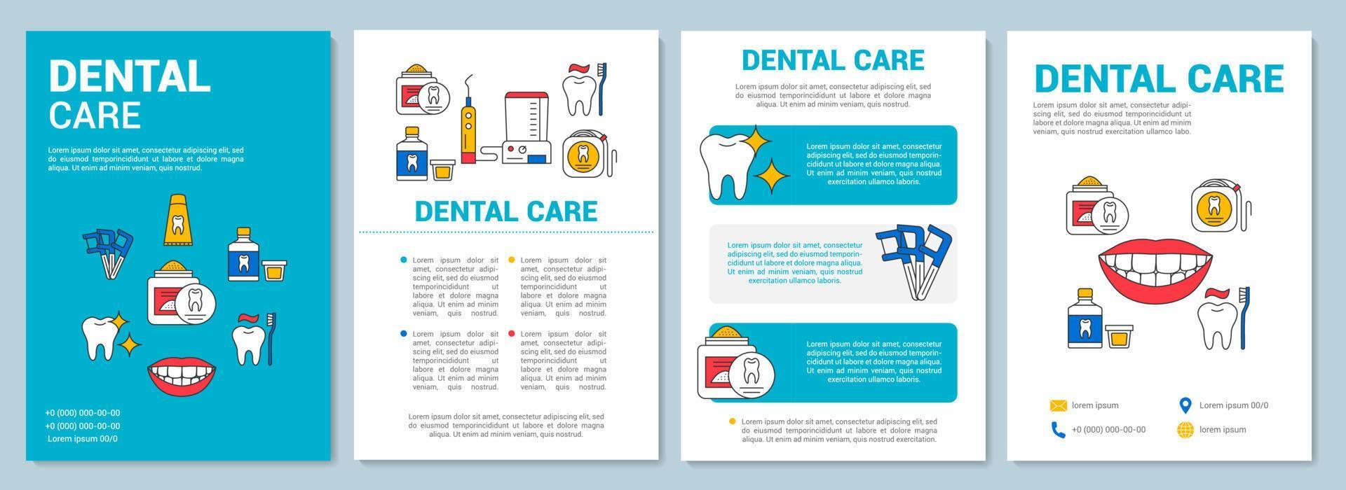 Dental care brochure template layout. Prevent tooth decay. Flyer, booklet, leaflet print design with linear illustrations. Vector page layouts for magazines, annual reports, advertising posters