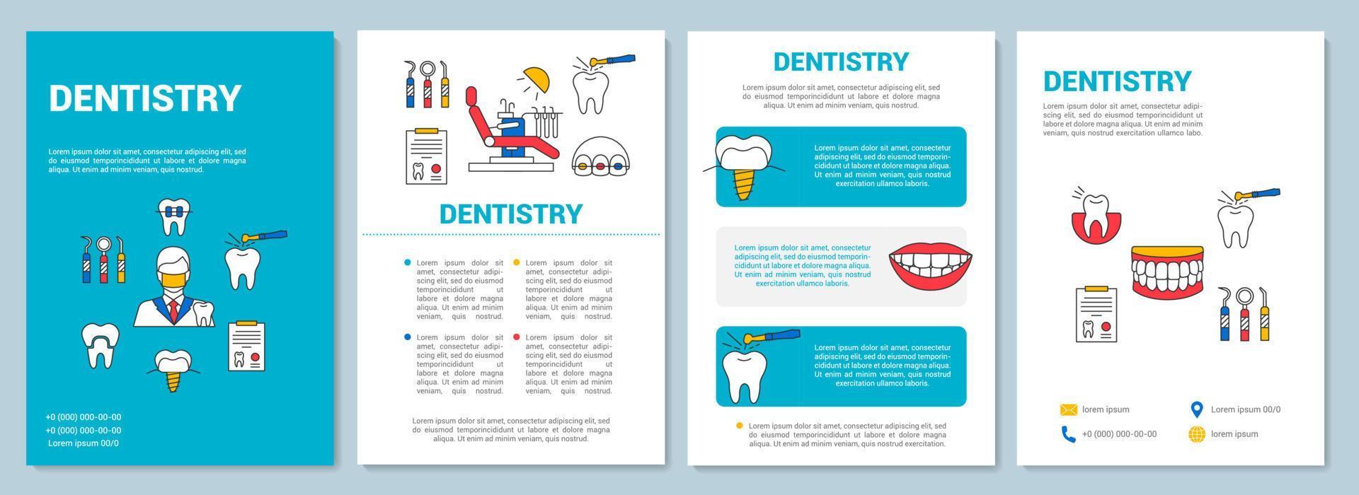 Dentistry brochure template layout. Dental clinic services. Flyer, booklet, leaflet print design with linear illustrations. Vector page layouts for magazines, annual reports, advertising posters