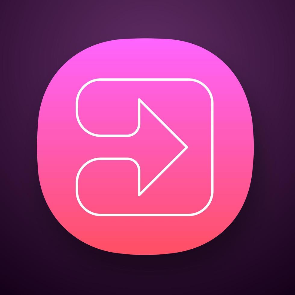 Arrow in square app icon. Forward indicator, right turn. Pointer sign. Arrowhead pointing rightward. Next, forward arrow. UI UX user interface. Web or mobile application. Vector isolated illustration