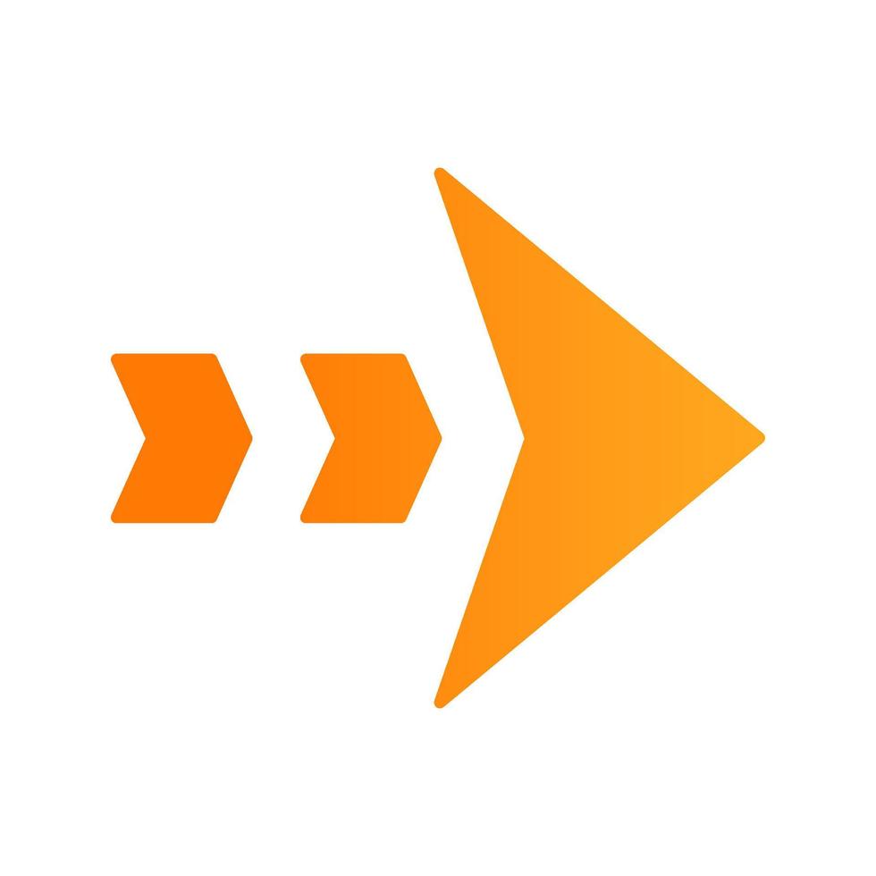 Dashed orange arrow flat design long shadow color icon. Arrowhead showing right shift and direction. Rightward arrow. Navigation pointer, indicator. Next. Motion symbol. Vector silhouette illustration