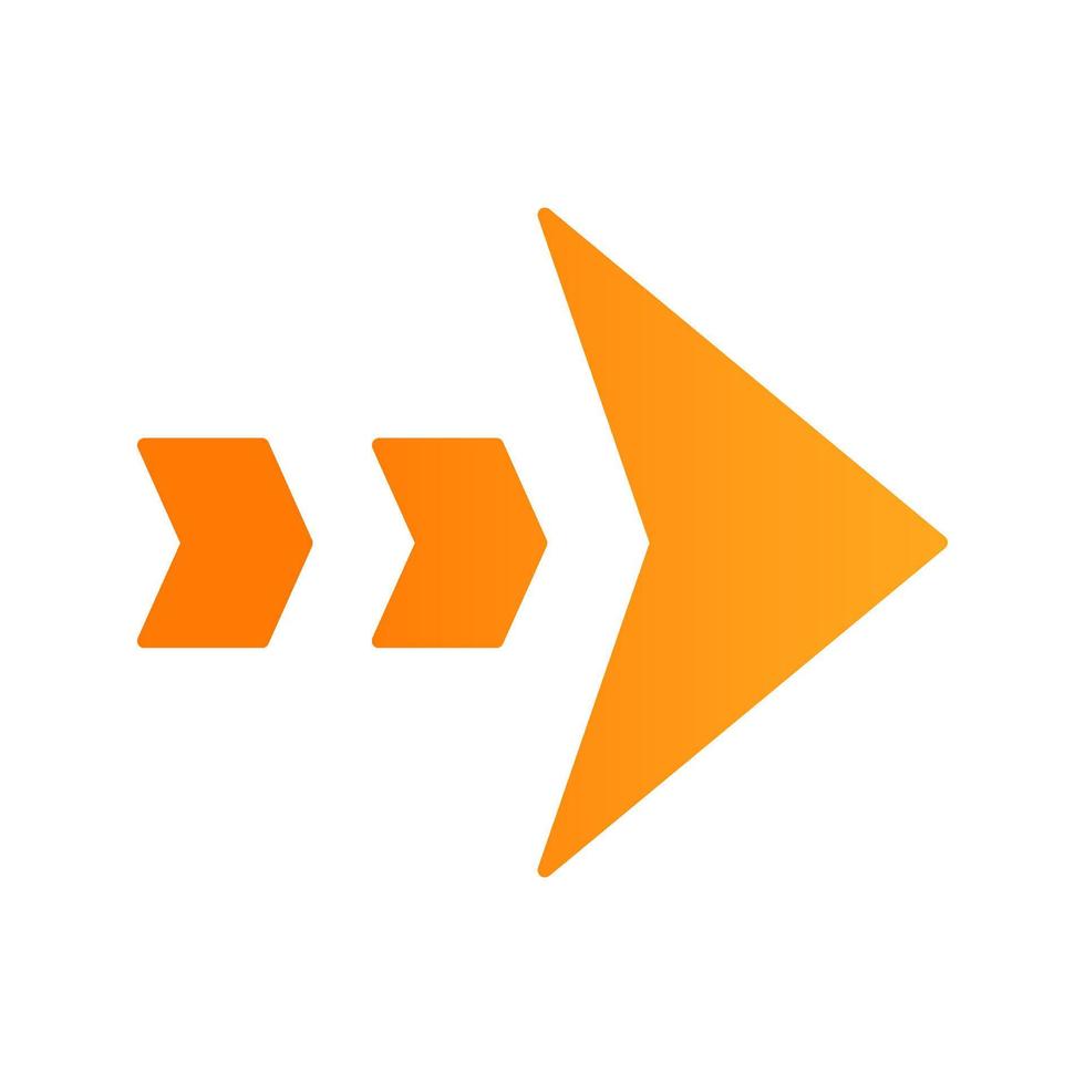 Dashed orange arrow flat design long shadow color icon. Arrowhead showing right shift and direction. Rightward arrow. Navigation pointer, indicator. Next. Motion symbol. Vector silhouette illustration