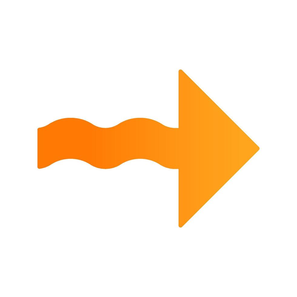 Wavy orange arrow flat design long shadow color icon. Direction pointer sign. Indicating arrowhead. Spiral line. Pointing cursor, indicator. Motion, next. Movement sign. Vector silhouette illustration