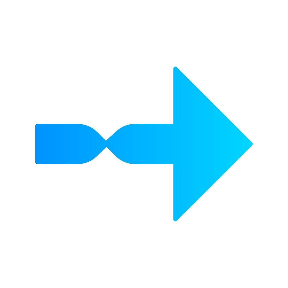 Twisted blue arrow flat design long shadow color icon. Direction arrowhead. Pointing cursor. Arrow indicating rightward. Pointer, indicator. Next. Navigation sign. Vector silhouette illustration