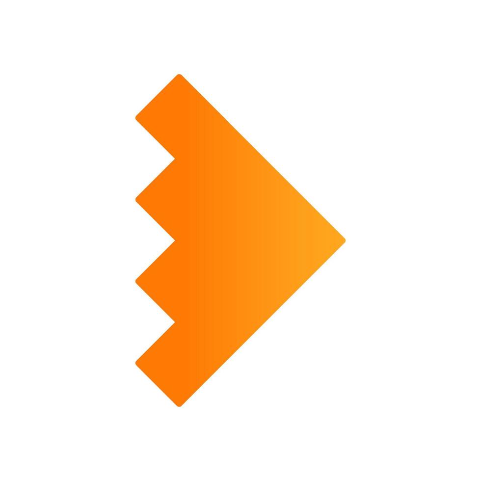 Rightward orange arrowhead flat design long shadow color icon. Forward triangular arrow. Navigation pointer. Direction move. Motion indicator. Geometric pointing symbol. Vector silhouette illustration