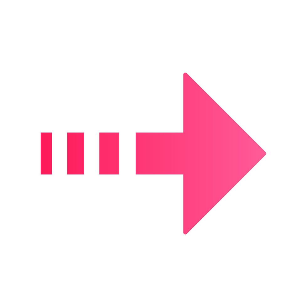 Pink arrow with dotted line flat design long shadow color icon. Rightward direction. Arrowhead pointing to right. Navigation pointer, indicator sign. Indicating symbol. Vector silhouette illustration