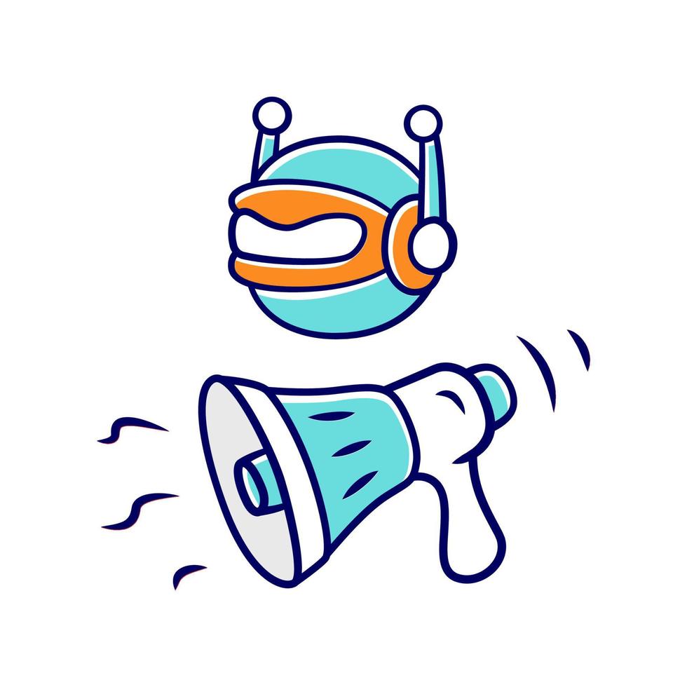 Propaganda bot color icon. Spam attack. Marketing campaign. Robot spread disinformation. Artificial intelligence. Automated propaganda. Social media bot. Isolated vector illustration