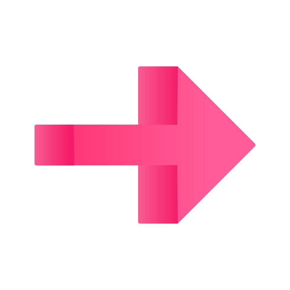 Icono de color de larga sombra de diseño plano de flecha derecha rosa. puntero hacia adelante. indicador de trayectoria, designador. movimiento de dirección. flecha apuntando hacia la derecha. Siguiente. cursor de navegación. ilustración de silueta de vector