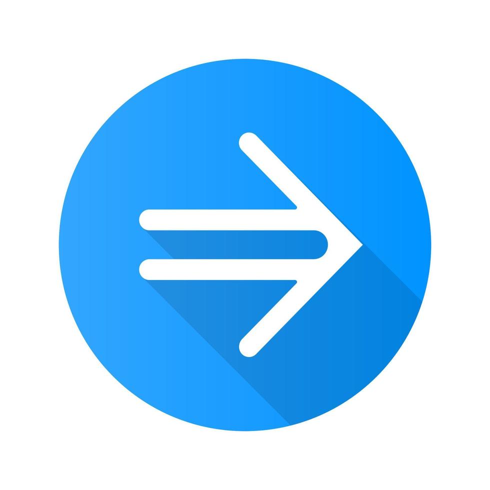 Double-lined arrow flat design long shadow glyph icon. Indicating sign, pointer button. Forward indicator. Arrowhead pointing right. Navigation arrow. Motion cursor. Vector silhouette illustration