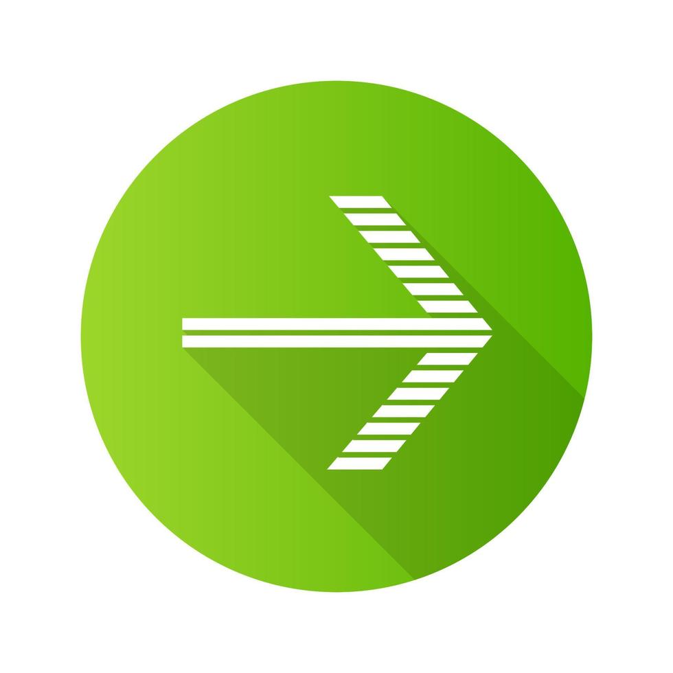 Striped arrow flat design long shadow glyph icon. Forward indicator. Pointer symbol. Motion sign. Next, forward. Navigation cursor. Arrowhead indicating rightward. Vector silhouette illustration