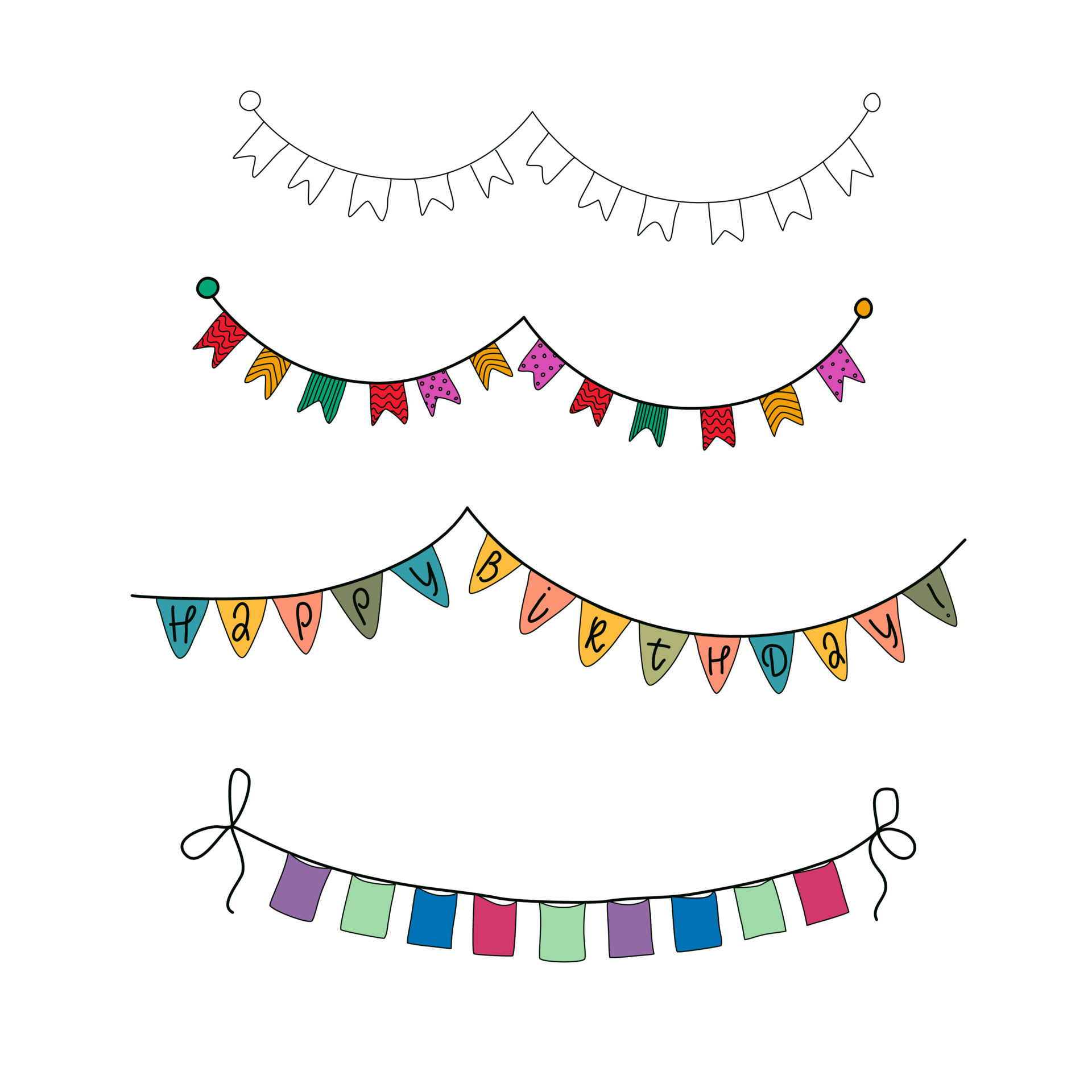 Set of colorful decorative flags vector illustration. Indoor and