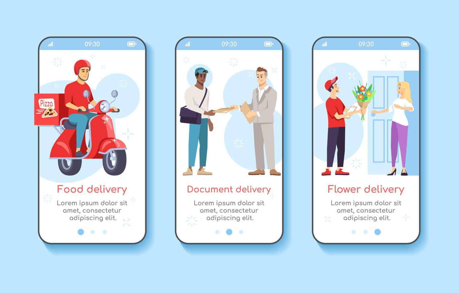 Express delivery service onboarding mobile app screen vector template. Walkthrough website steps with flat characters. UX, UI, GUI smartphone cartoon interface concept
