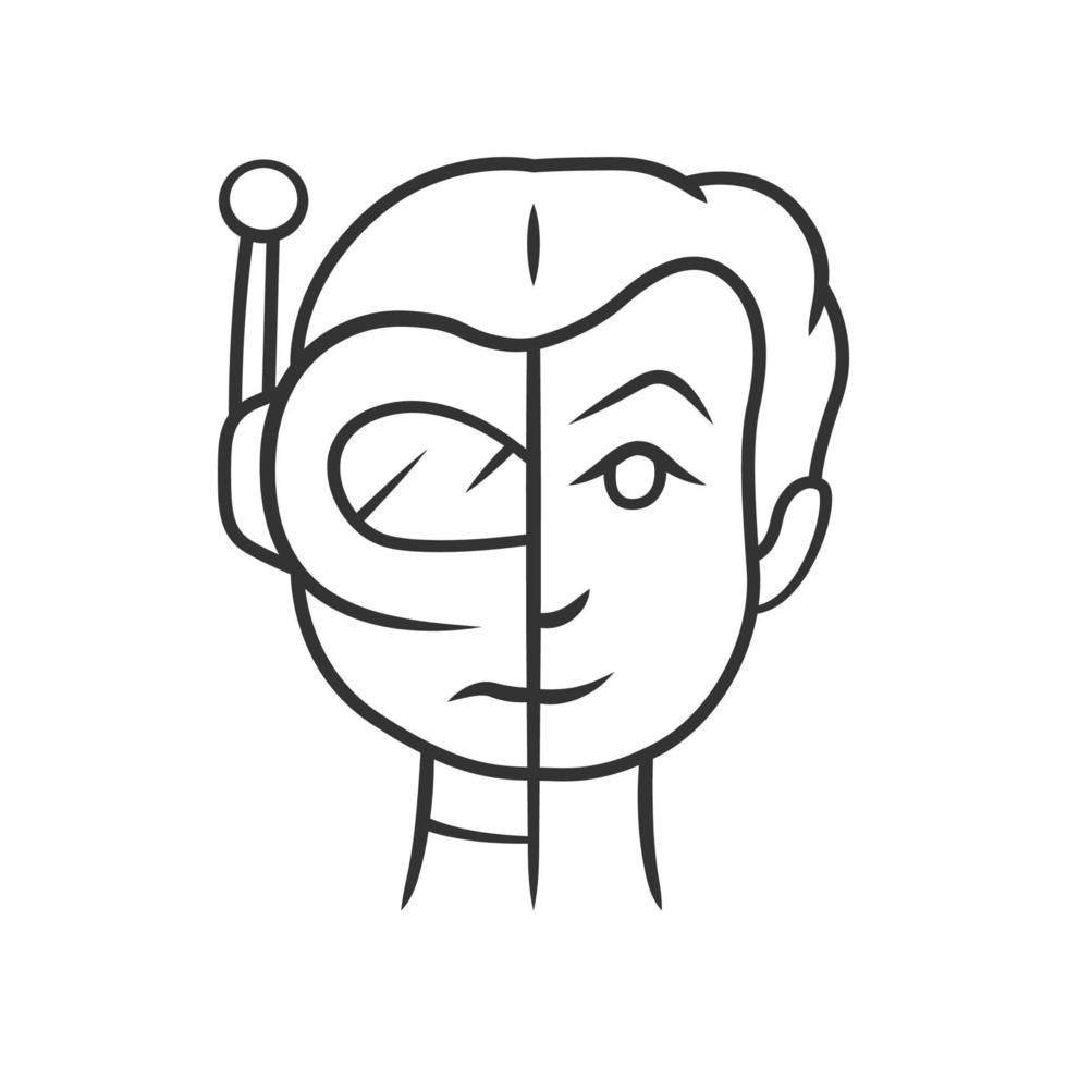 Bot impersonator linear icon. False identity. Robot imitator. Cybernetics, technology. Artificial intelligence. Thin line illustration. Contour symbol. Vector isolated outline drawing. Editable stroke