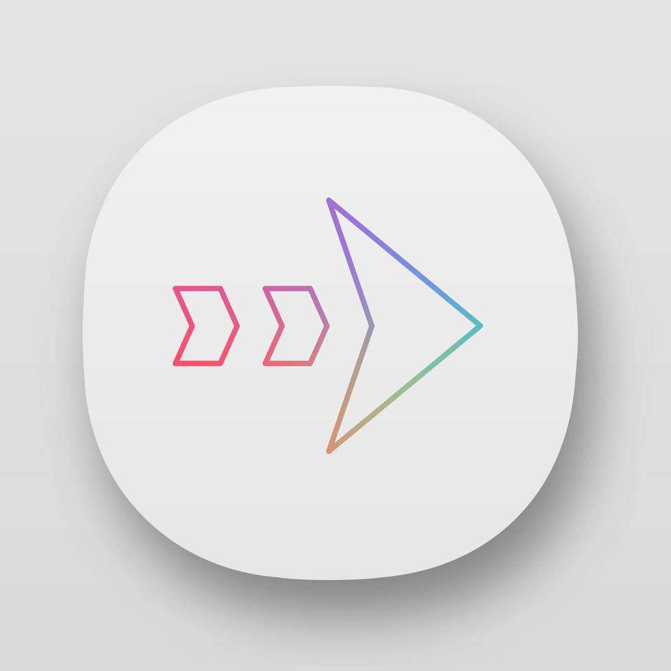 Dashed arrow app icon. Arrowhead showing right shift and direction. Rightward arrow. Navigation pointer, indicator. Next. User interface. Web or mobile applications. Vector isolated illustrations