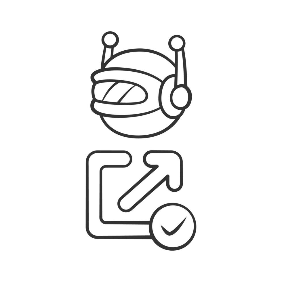 Backlink checker bot linear icon. Web optimization. Artificial intelligence. Support service bot. Technology. Thin line illustration. Contour symbol. Vector isolated outline drawing. Editable stroke