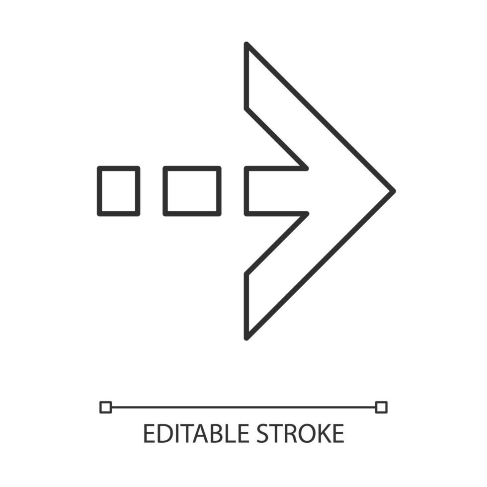 Arrow with dotted dash line linear icon. East direction. Arrow indicating rightward. Next, forward. Thin line illustration. Contour symbol. Vector isolated outline drawing. Editable stroke