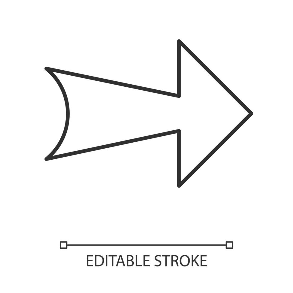 Wide arrow linear icon. Rightward path. Arrowhead indexer. Next. Indicator sign. Arrow showing right direction. Thin line illustration. Contour symbol. Vector isolated outline drawing. Editable stroke