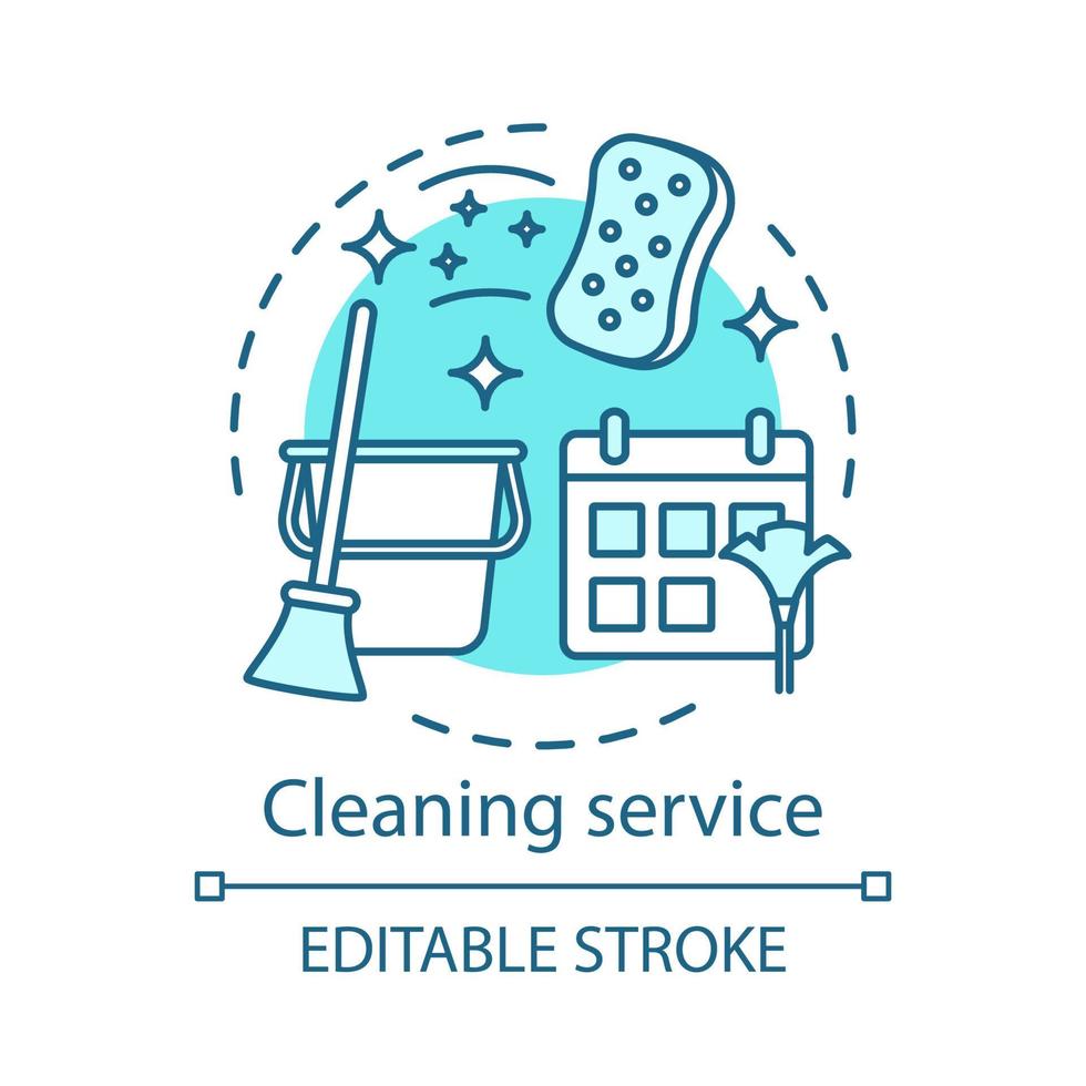 Cleaning service concept icon. Home service idea thin line illustration. Housekeeping. House maintenance. Apartment cleanup. Vector isolated outline drawing. Editable stroke