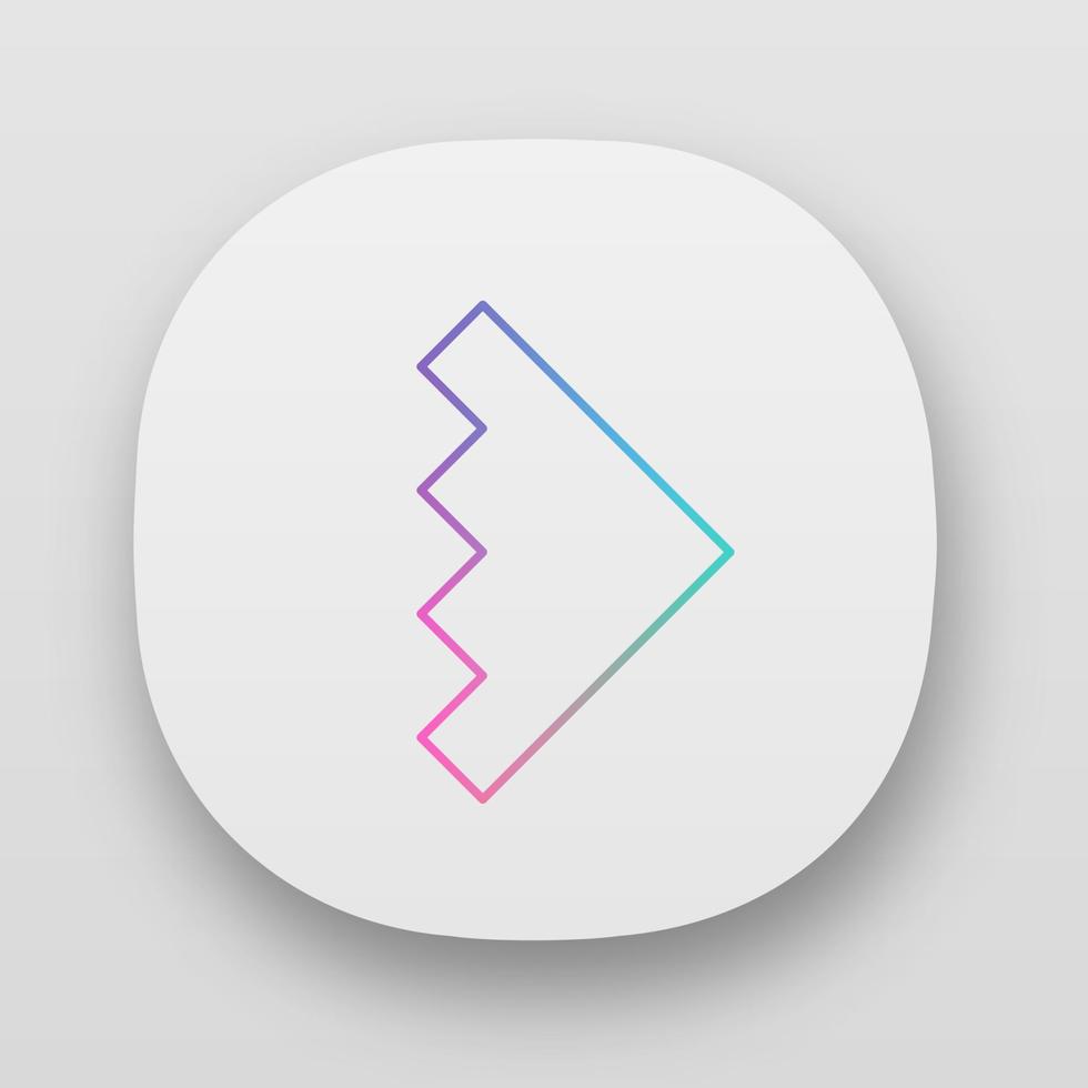 Rightward arrowhead app icon. Forward triangular arrow. Navigation pointer. Motion indicator. Geometric pointing sign. UI UX user interface. Web or mobile applications. Vector isolated illustrations