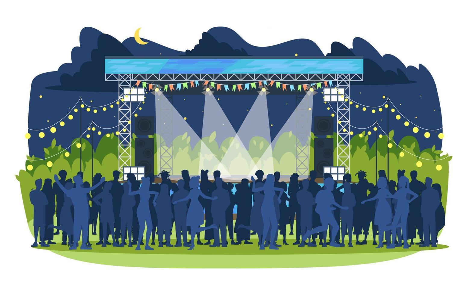 Summer music festival poster vector template. People at fest brochure, cover, booklet page concept design with flat illustrations. Open air live concert. Advertising flyer, leaflet, banner layout idea