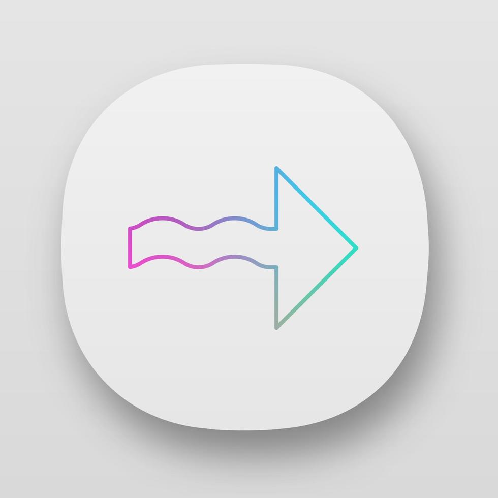 Wavy arrow app icon. Direction pointer sign. Indicating arrowhead. Pointing cursor. Marker, indicator. Motion, next. UI UX user interface. Web or mobile applications. Vector isolated illustrations