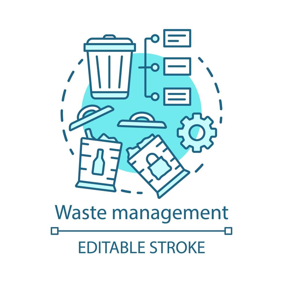 Zero waste living, waste management concept icon. Recyclable products idea thin line illustration.Trash sorting, garbage recycle, reuse. Vector isolated outline drawing. Editable stroke