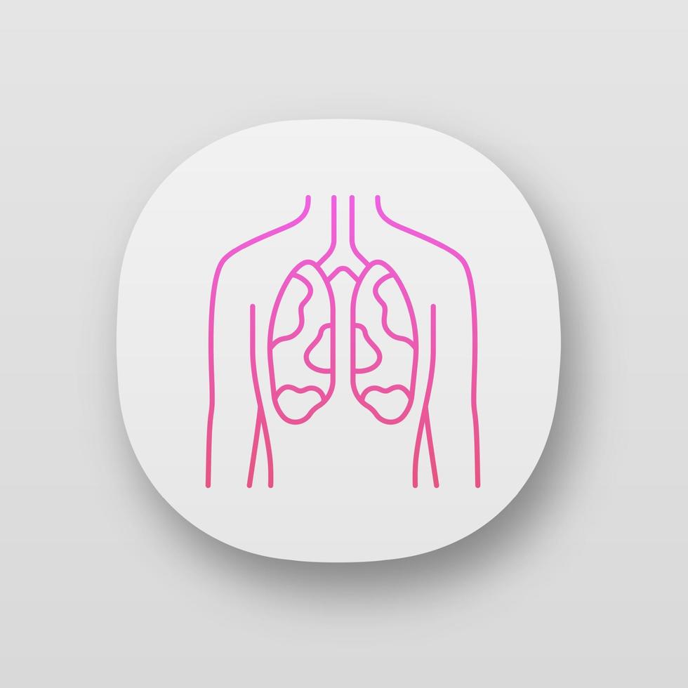 Ill lungs app icon. Sore human organ. Tuberculosis, cancer. Unhealthy pulmonary system. Respiratory health. UI UX user interface. Web or mobile applications. Vector isolated illustrations