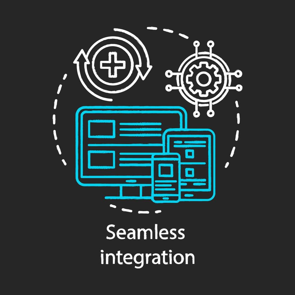 icono de tiza de concepto de integración perfecta. idea de marketing de referencia. smm, redes sociales. base de datos de clientes en línea. vector ilustración de pizarra aislada