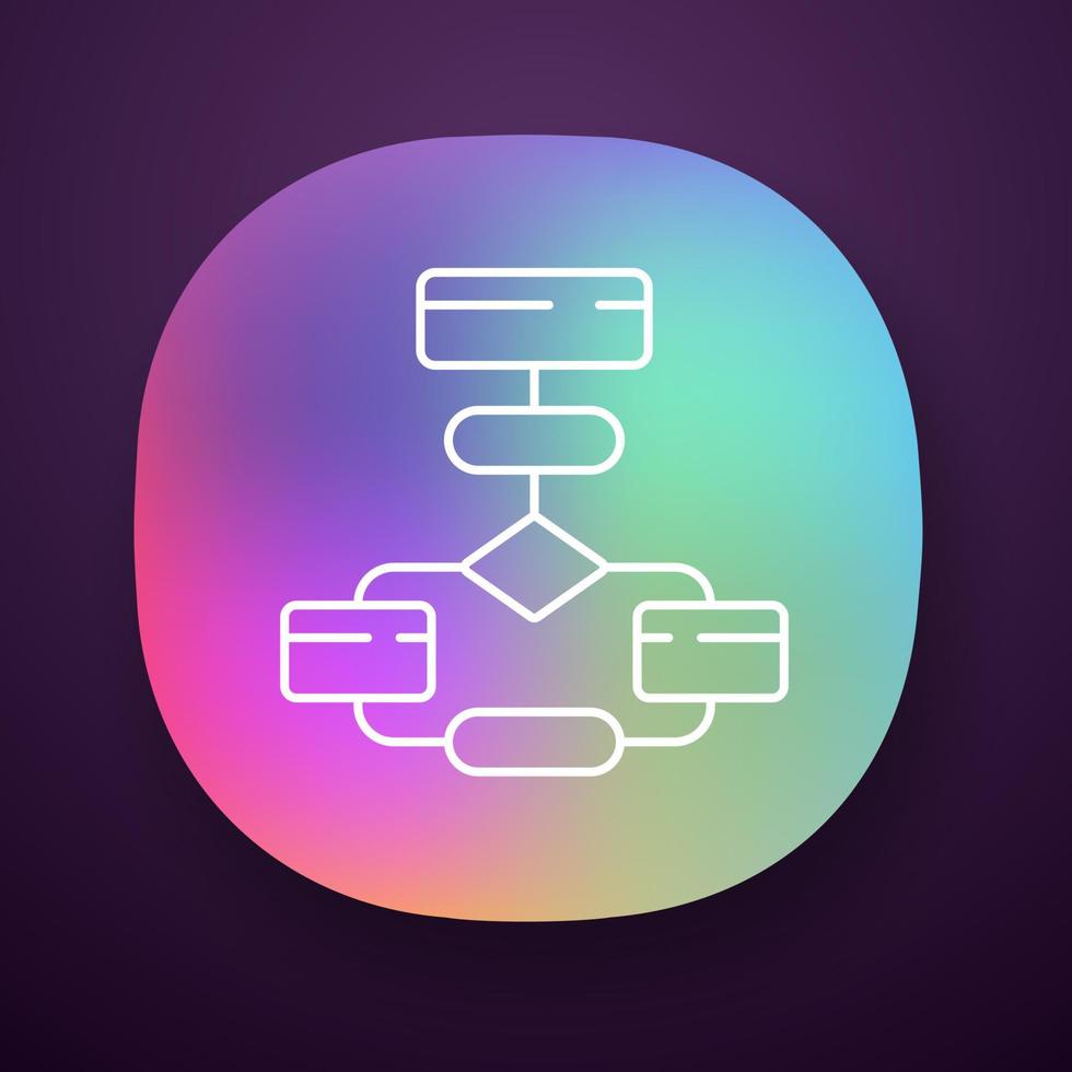 Flow diagram app icon. Flowchart. Process visualization. Problem solving stages. Program logic sequence. Algorithm. UI UX user interface. Web or mobile application. Vector isolated illustration